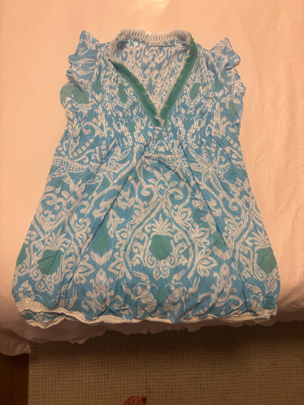Sail to Sable x Poupette St Barth Blue & White Printed Sleeveless Tunic